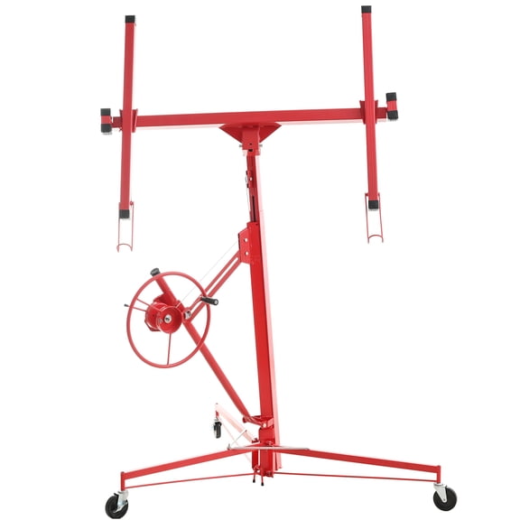 JERFIT 16 FT Drywall Lift Hoist, 150 lbs Capacity Drywall Panel Jack Lifter with Wheels, Adjustable Telescopic Arm for Sheetrock Installation, Red