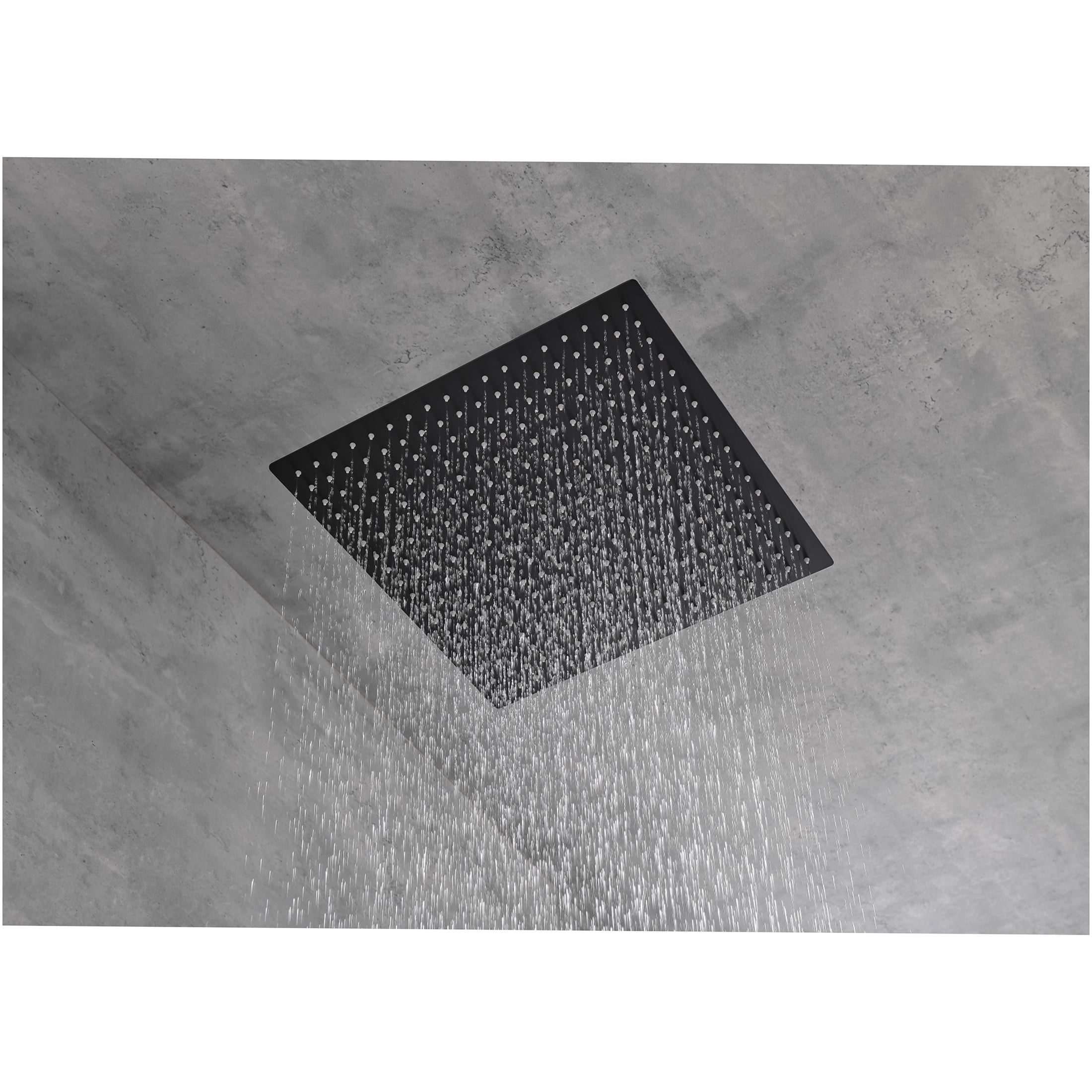 JERFIT 16 Inch Large Square Rain Shower Head, Matte Black Stainless Steel, High Pressure Rainfall Showerhead with Self-Cleaning Nozzles, Easy Installation