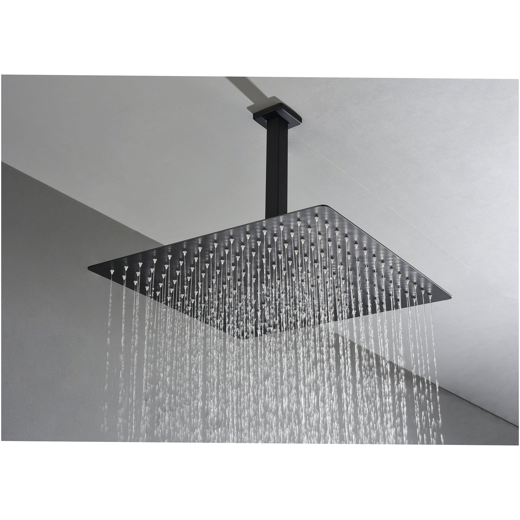 JERFIT 16 Inch Rain Shower Head, Matte Black Luxury Rainfall Showerhead with Self-Cleaning Nozzles, High Pressure Stainless Steel Fixed Showerhead for Bathroom