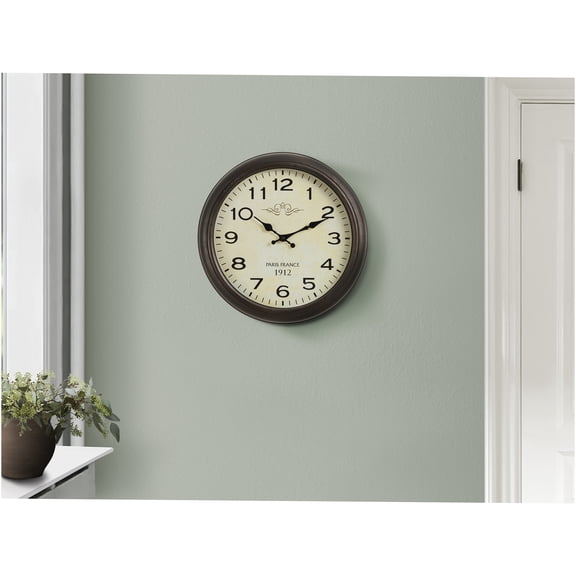 JERFIT 16 Inch Round Wall Clock, Antique Brown Vintage Style with Numerals, Easy to Read Analog Quartz Clock for Living Room, Bedroom, Kitchen