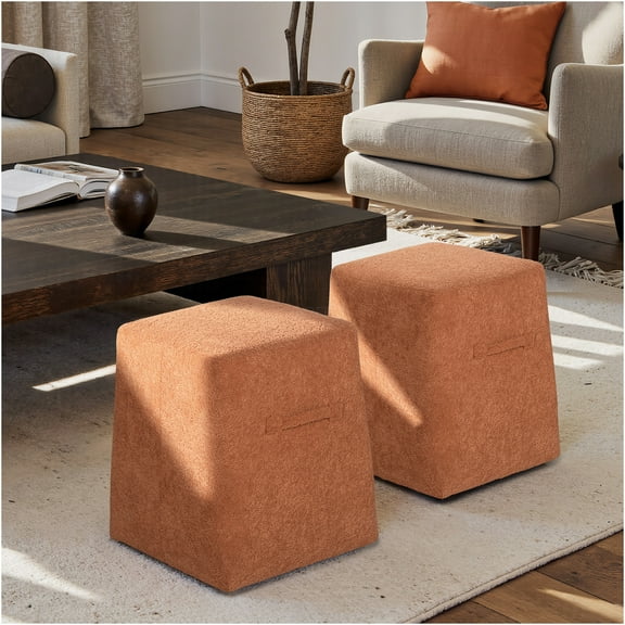 JERFIT 16 Inch Upholstered Footrest Ottoman with Storage, Soft Fleece Fabric, Modern Square Accent Stool for Living Room, Bedroom, Office, Spice Orange