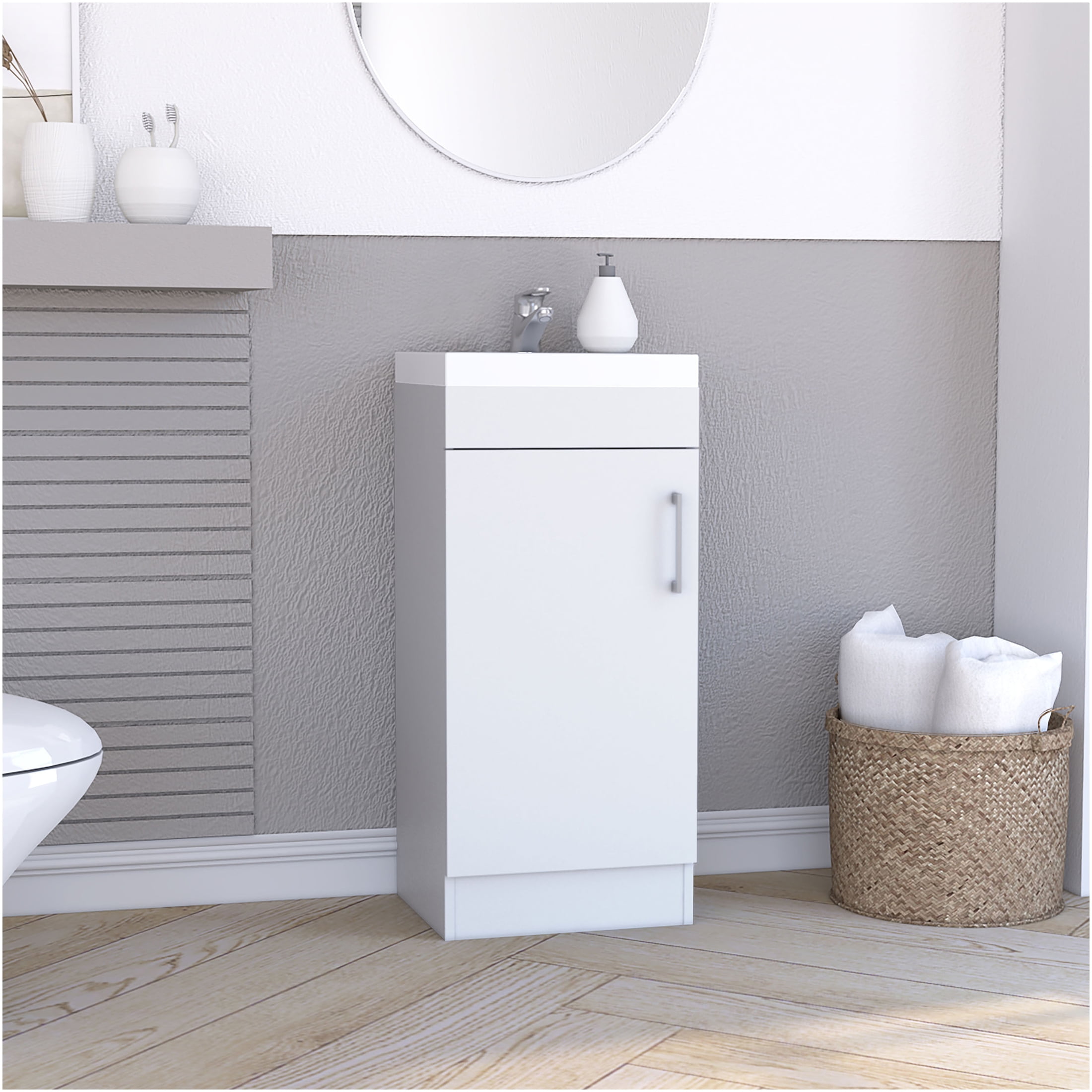 JERFIT 16 inch Bathroom Vanity with Integrated Resin Sink, Single Door ...