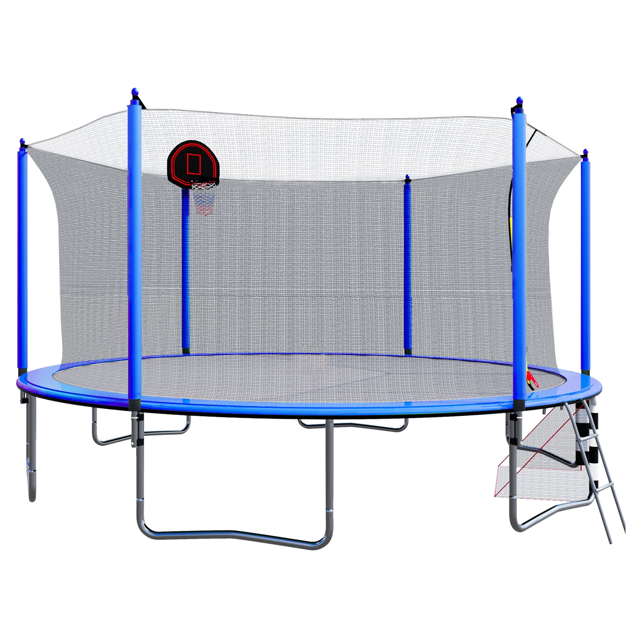 JERFIT 16FT Trampoline with Enclosure Net, Basketball Hoop, Soccer Goal, Ladder & Pump - All-in-One Outdoor Play Center for Kids, Blue