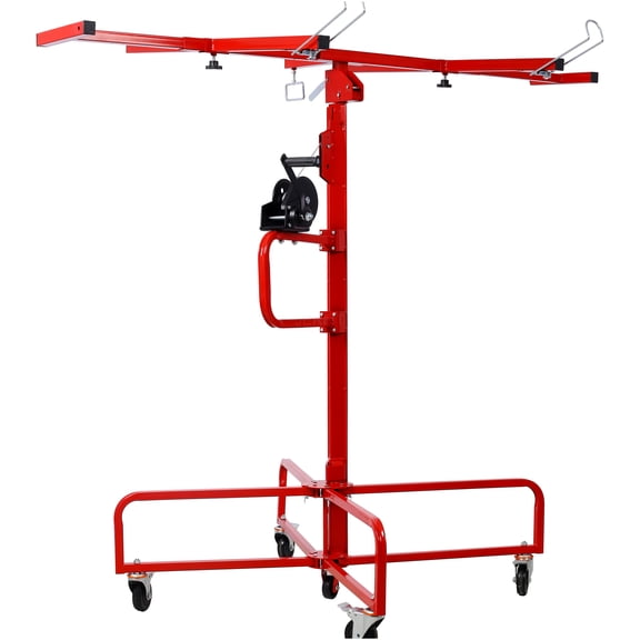 JERFIT 16ft Drywall Lift Hoist, 150 lbs Capacity Drywall Panel Jack Lifter with Rolling Casters & Locking Outriggers, Steel Construction Tool for Ceiling and Wall, Red