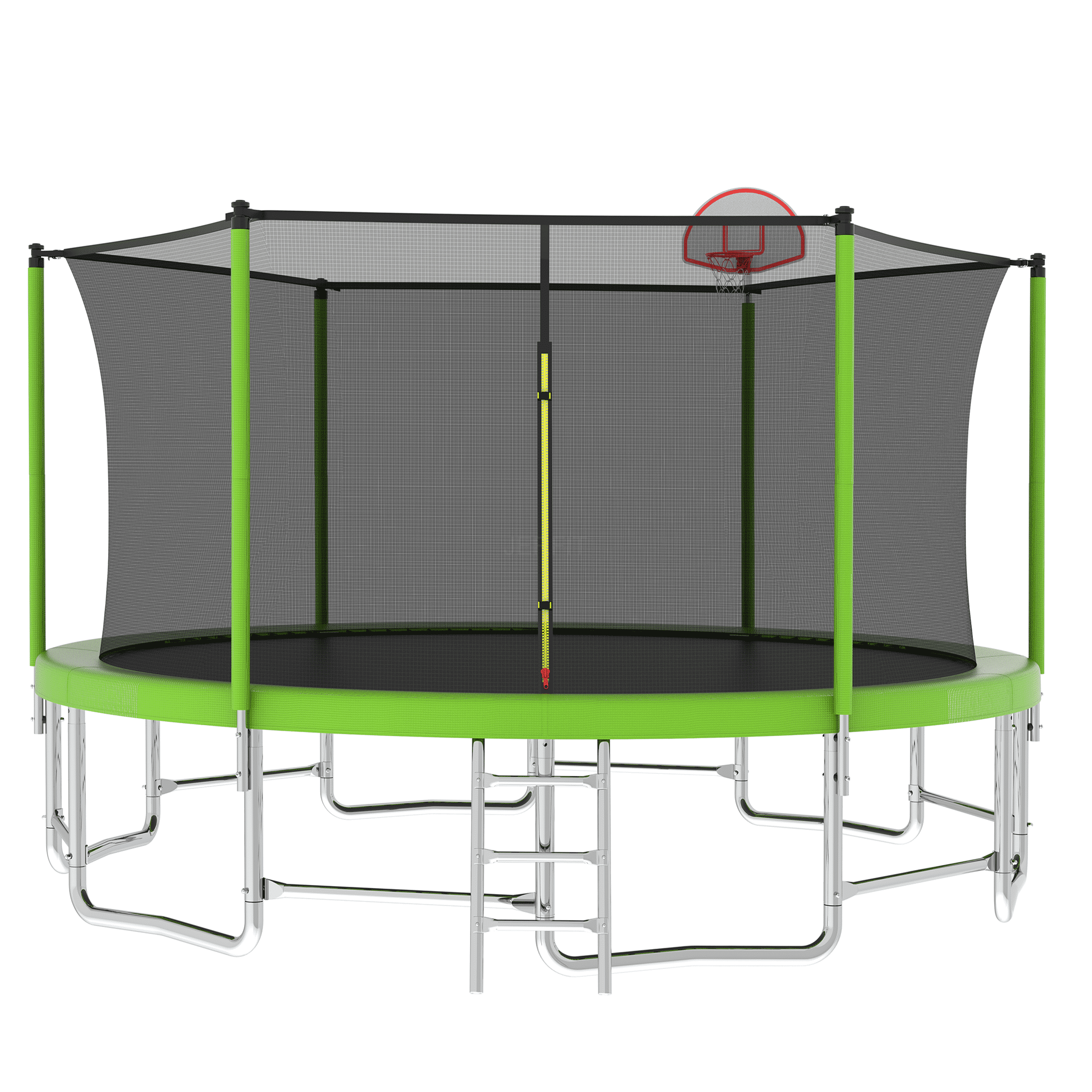 JERFIT 16ft Trampoline with Basketball Hoop, Safety Enclosure Net & Balance Bar, ASTM Certified Outdoor Jumping Toy for Kids and Family, Green
