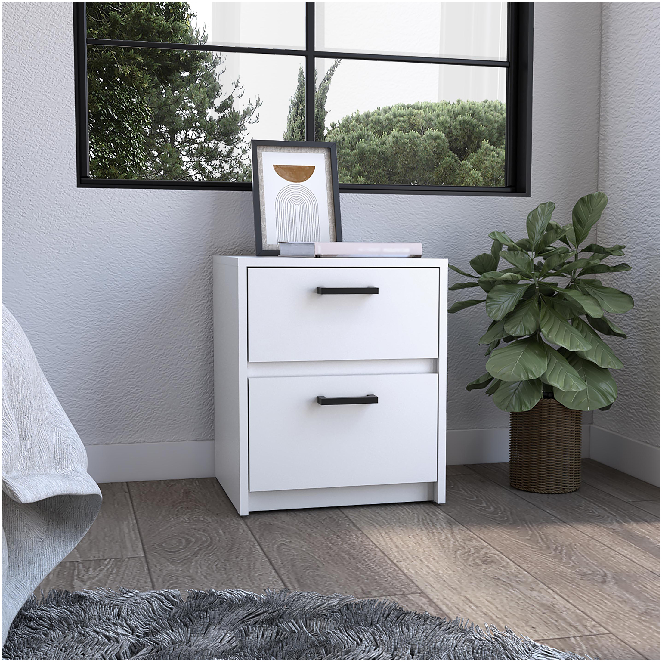 JERFIT 18 Inch White Nightstand with 2 Drawers, Modern Bedside Table ...