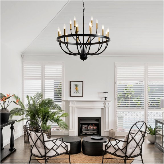 JERFIT 18-Light Gold and Black Iron Chandelier Modern Suspended Pendant Light Fixture for Indoor Spaces, Bulb Not Included