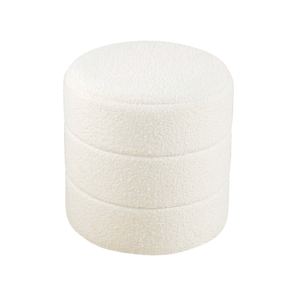 JERFIT 18" Round Cream Ottoman with Channel Tufting, Boucle Fabric Footstool for Living Room, Accent Stool with Wood Legs