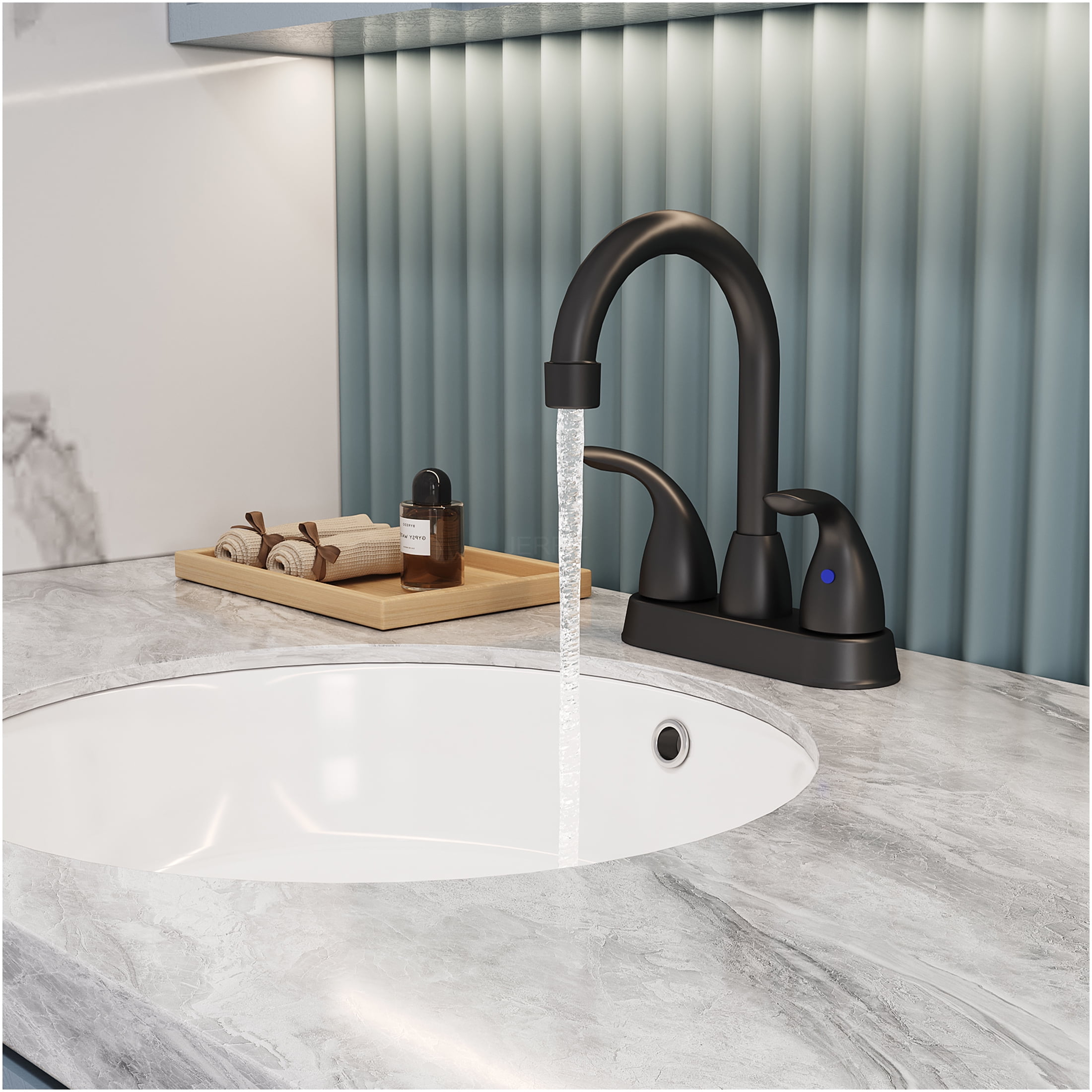 JERFIT 2 or 3 Hole Bathroom Sink Faucet Matt Black, 12.06" Centerset Vanity Faucet with 360° Swivel Spout, CUPC Certified Low Flow Waterfall Bath Faucet