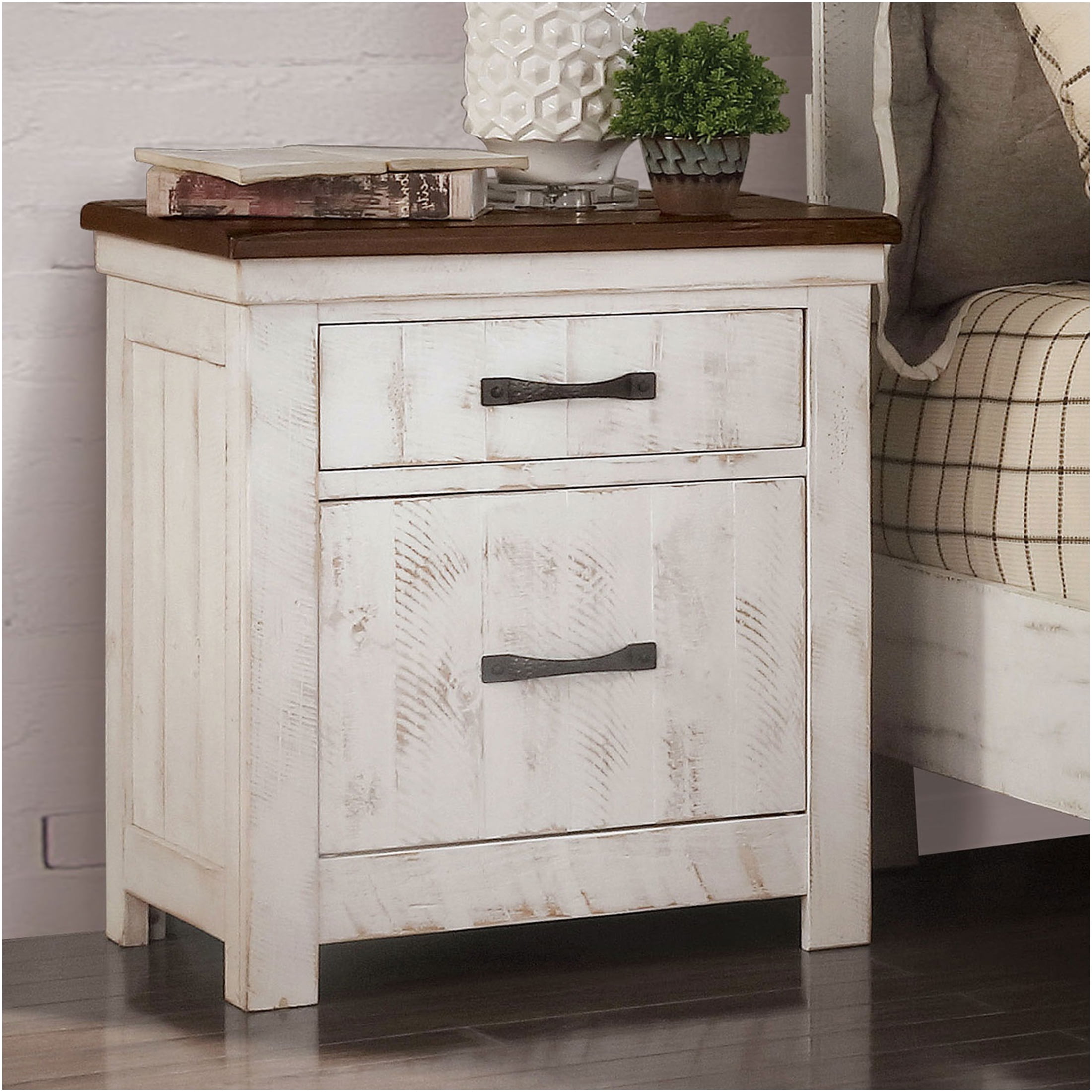 JERFIT 2-Drawer Nightstand with USB Charging, Solid Wood Bedside Table ...