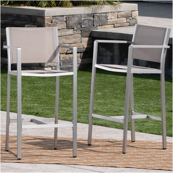 JERFIT 2-Pack 29.5 Inch Indoor Outdoor Bar Stools, Silver Aluminum Frame with Grey Mesh Seat, Rust-Proof Patio Counter Height Stools for Kitchen Island, BBQ, Bar & Bistro