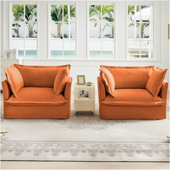 JERFIT 2-Pack Accent Armchairs with Removable Slipcovers, Plush Chenille Lounge Chairs for Living Room, Bedroom, Office - Orange