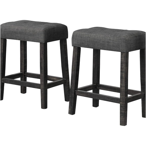 JERFIT 2-Pack Backless Counter Stools with Linen Cushion, Transitional Style Kitchen Bar Stools for Dining Room, Charcoal Black