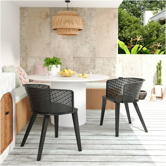 JERFIT 2-Pack Black Milan Outdoor Patio Dining Chairs, Iron Frame Stackable Conversation Chairs for Garden, Porch, Poolside