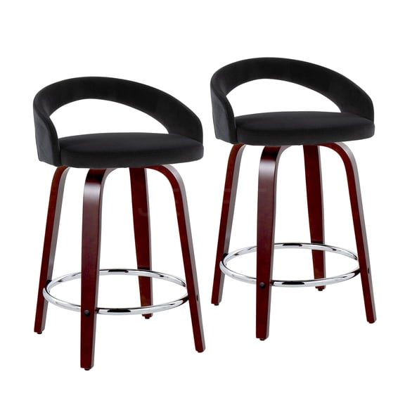 JERFIT 2-Pack Black Velvet Swivel Counter Stools with Chrome Footrest, Modern Fixed Height Bar Stools for Kitchen Island