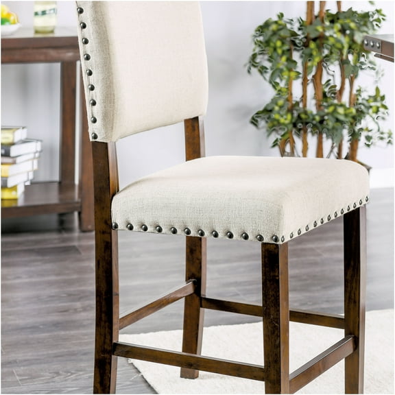 JERFIT 2-Pack Counter Height Dining Chairs with Upholstered Cushion, Nailhead Trim, and Solid Wood Frame for Kitchen, Breakfast Nook, or Bar