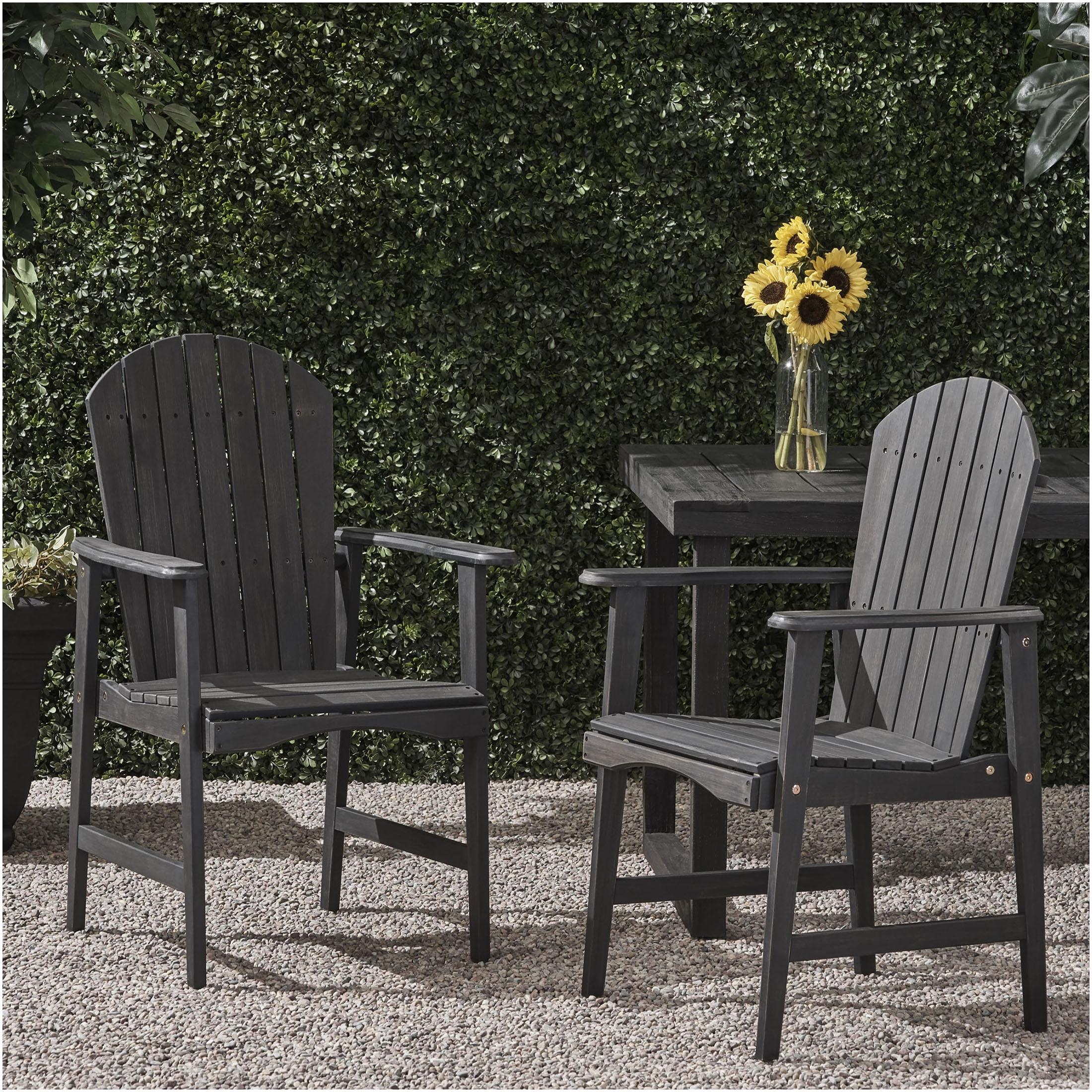 JERFIT 2-Pack Dark Gray Acacia Wood Adirondack Chairs for Outdoor Patio Dining, Weather-Resistant Hardwood Garden Seating Set