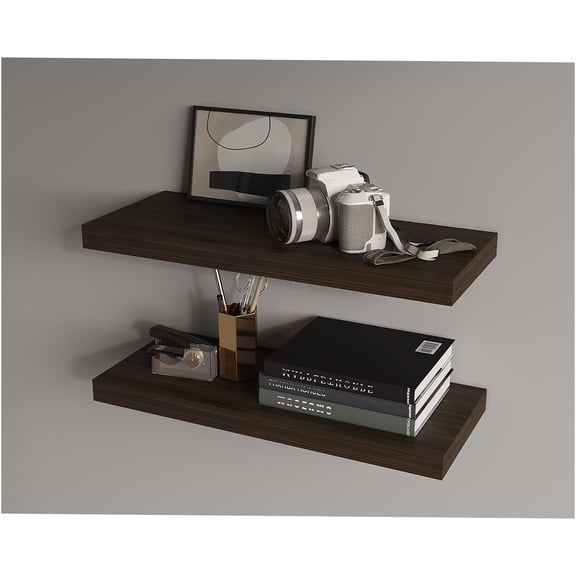 JERFIT 2-Pack Dark Oak Floating Shelves 31.5 Inch, Wall Mounted Storage Shelves with Hidden Brackets for Living Room, Bedroom, Bathroom & Office