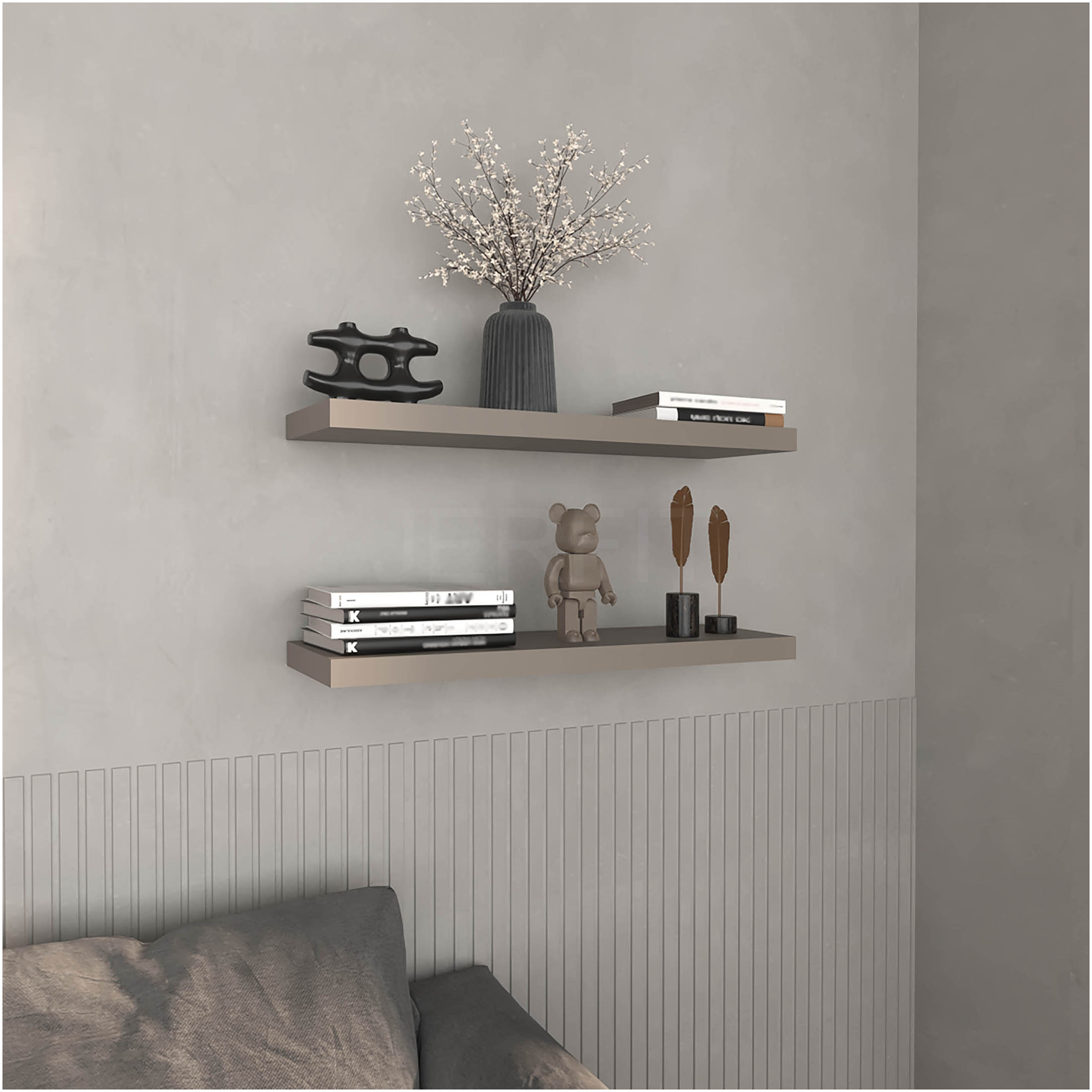 JERFIT 2-Pack Floating Shelves 31.5 Inch, Grey Wall Shelves for Bedroom, Living Room, Bathroom, Industrial Solid Wood & MDF Wall Mounted Shelves with Invisible Bracket, Easy Assembly