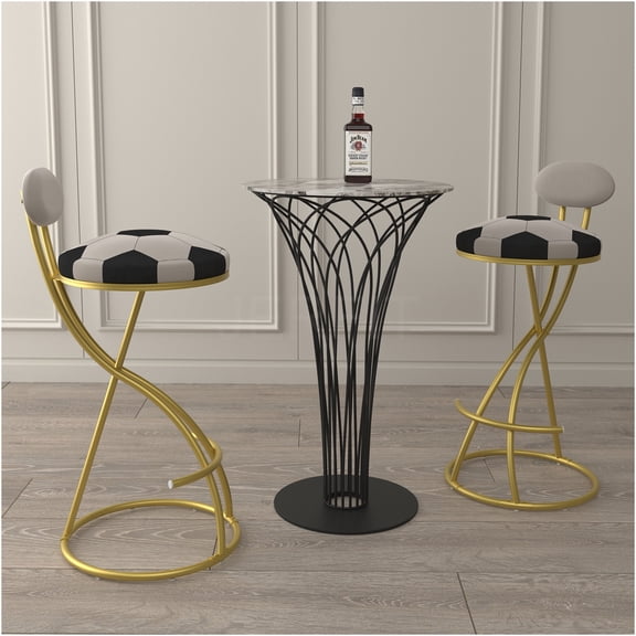 JERFIT 2-Pack Football Themed Velvet Bar Stools with Gold Metal Frame for Kitchen Island, Counter Height Swivel Chairs, Modern Upholstered Seating with Footrest