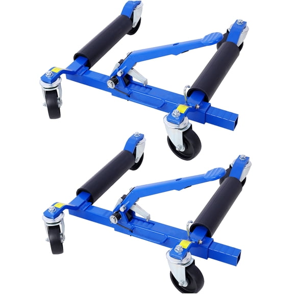 JERFIT 2-Pack Hydraulic Car Wheel Dollies with Ratcheting Pedal Lift, 1250lbs Capacity per Dolly, Blue Aluminum Car Skates for Vehicle Positioning & Tire Jack