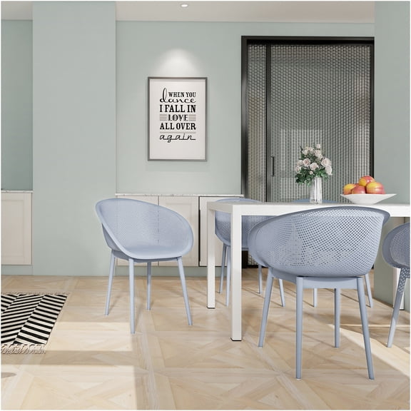 JERFIT 2-Pack Light Blue Patio Chairs with 55 Inch White Table Set, All-Weather Indoor Outdoor Furniture, Metal & PP Plastic Bistro Set for Garden, Patio, Balcony