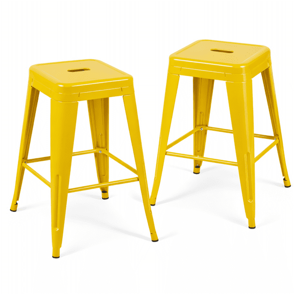 JERFIT 2-Pack Metal Bar Stools, Backless Counter Height Stools for Kitchen Island, Cafe & Dining Room, Easy Assembly Space-Saving Design, Yellow