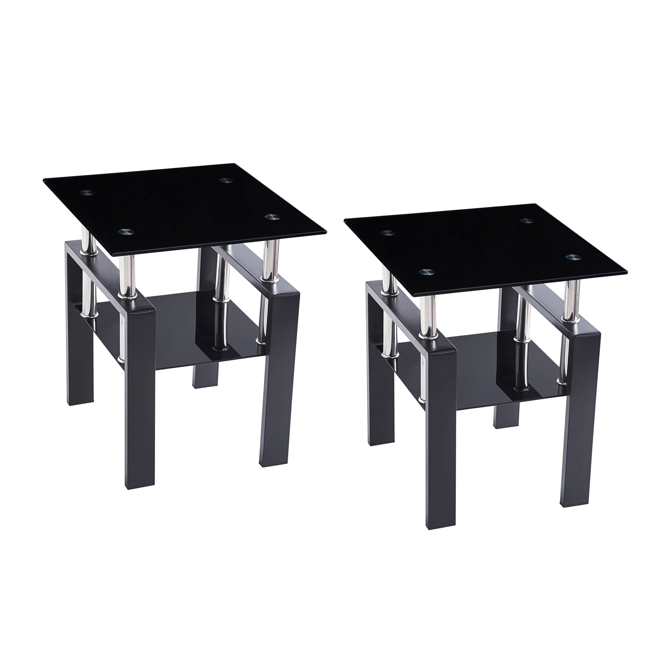 JERFIT 2-Pack Modern Black Glass End Tables with Metal Legs, Sofa Side ...