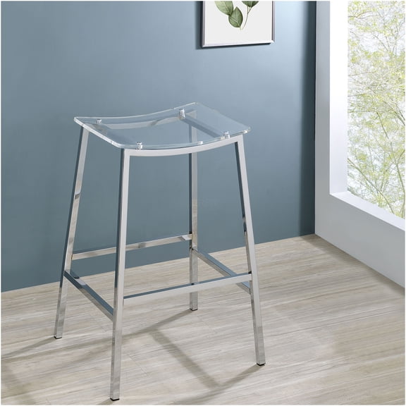 JERFIT 2-Pack Modern Chrome Bar Stools with Clear Acrylic Seats, Backless Counter Stools for Kitchen Island, Bar, and Dining Room, Contemporary Metal Stool Set
