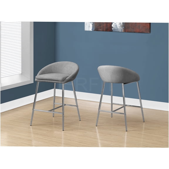 JERFIT 2-Pack Modern Counter Bar Stools with Grey Fabric Upholstery and Chrome Metal Legs for Kitchen Island Breakfast Nook