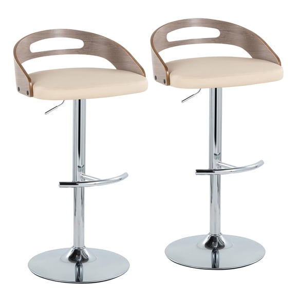 JERFIT 2-Pack Modern Swivel Bar Stools with Adjustable Height, PU Leather Seat, Chrome Metal Base and Footrest for Kitchen Island, Bar Counter