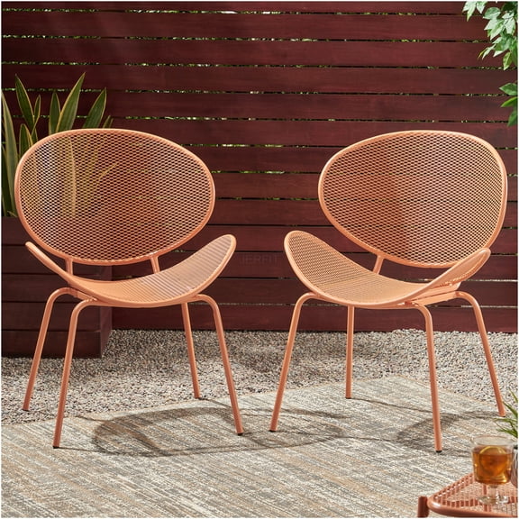 JERFIT 2-Pack Orange Iron Shell Chairs for Outdoor & Indoor, Modern Patio Dining Chairs with Mesh Seat, Retro Style Garden Side Chairs, Set of 2
