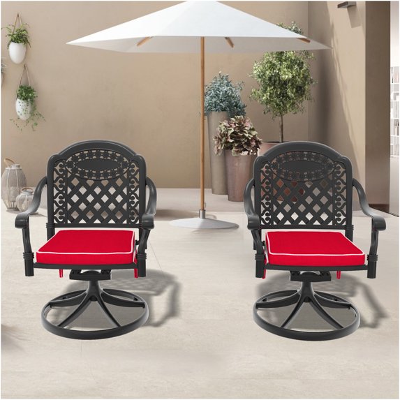 JERFIT 2-Pack Outdoor Swivel Patio Chairs with Cushions, 360° Rotating All-Weather Aluminum Armchairs for Garden, Poolside, Deck