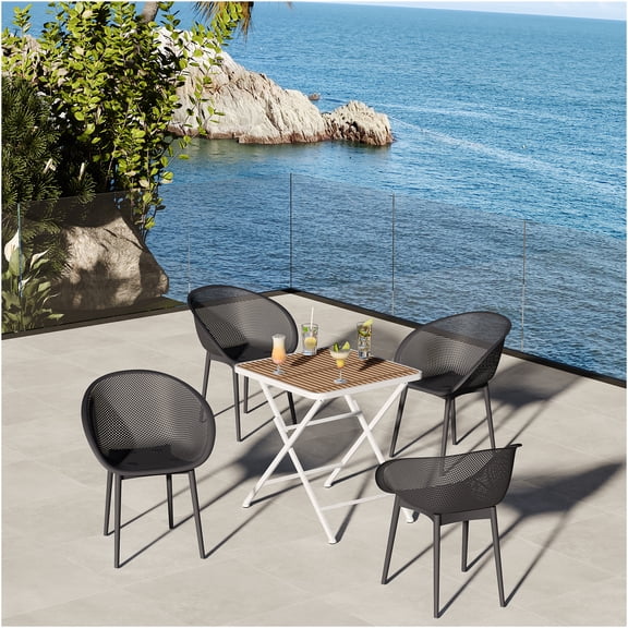 JERFIT 2-Pack Patio Chairs with Side Table Set, All-Weather Wicker Dining Chairs and Square Snack Table for Indoor Outdoor Garden, Poolside, Balcony, Khaki