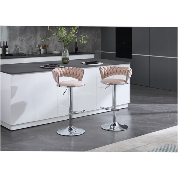 JERFIT 2-Pack Pink Velvet Bar Stools with Swivel Base, Chrome Footrest, and Adjustable Height for Kitchen Island, Bar Counter