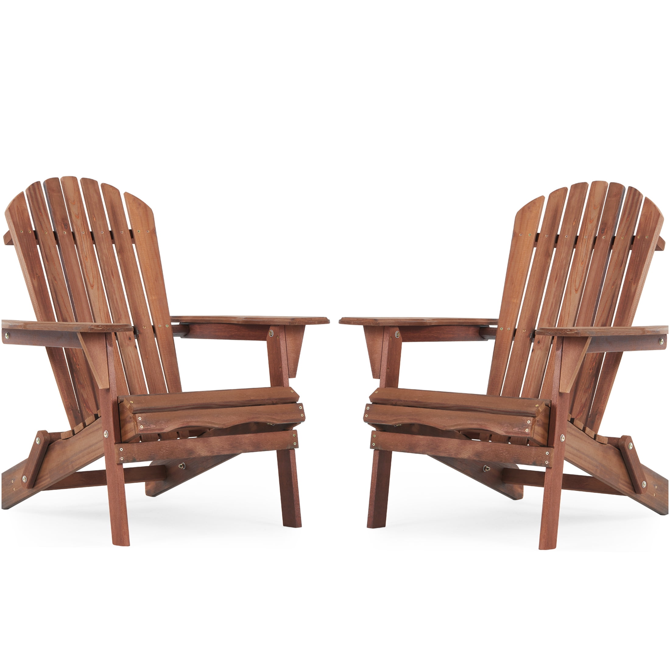 JERFIT 2-Pack Solid Wood Folding Adirondack Chairs, Natural & Light Brown Patio Lounge Chairs for Garden, Deck, Poolside & Outdoor Fire Pit