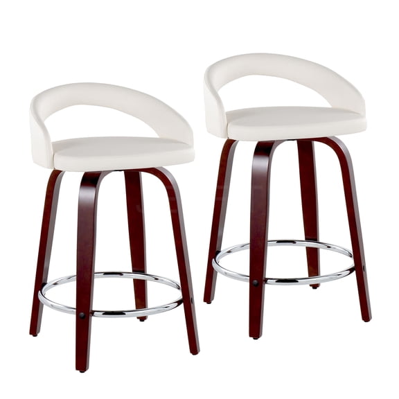 JERFIT 2-Pack Swivel Bar Stools, White PU Leather Counter Stools with Chrome Footrest, Modern Kitchen Island Stools
