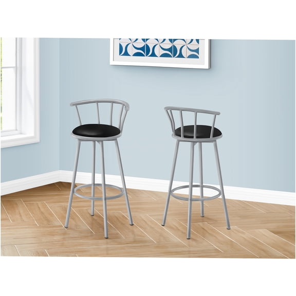 JERFIT 2-Pack Swivel Bar Stools with Padded Leather-Look Seat, Metal Frame for Kitchen Island, Counter or Dining, Silver