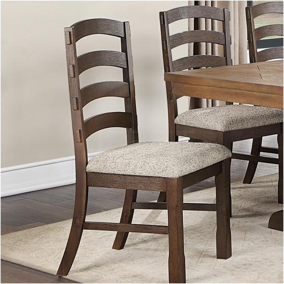JERFIT 2-Pack Traditional Dining Chairs with Padded Seat, Rustic Brown Wooden Frame and Gray Fabric Upholstery for Kitchen and Dining Room
