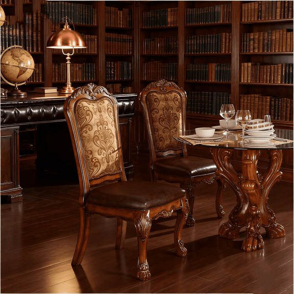 JERFIT 2-Pack Vintage Cherry Oak Dining Chairs with Claw Feet, Faux Leather Upholstered Side Chairs for Kitchen, Dining Room