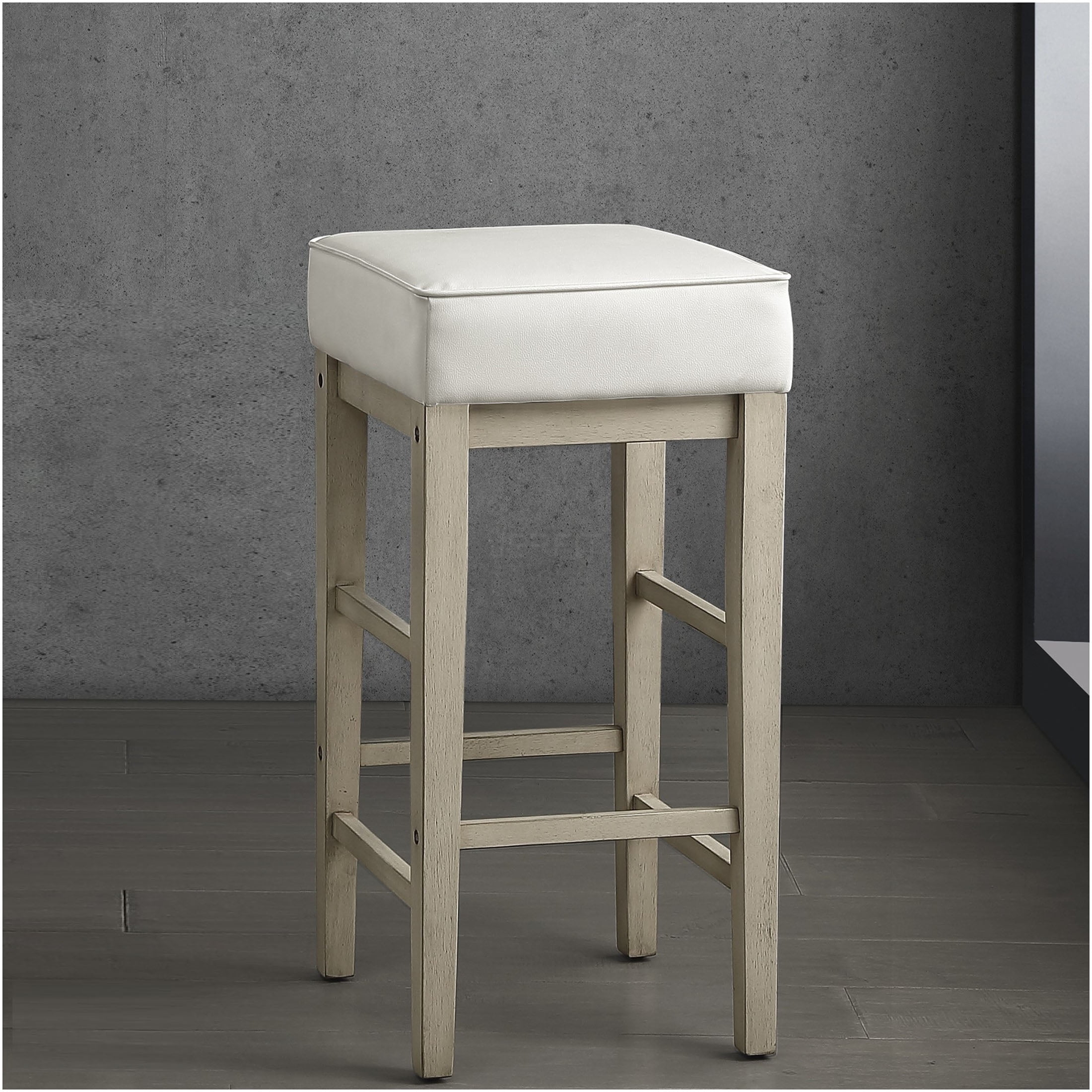 JERFIT 2-Pack White Faux Leather Bar Stools with Solid Wood Frame ...