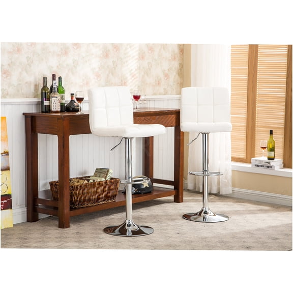 JERFIT 2-Pack White Faux Leather Swivel Adjustable Hydraulic Bar Stools with Chrome Base and Footrest for Kitchen Island Counter Modern Style