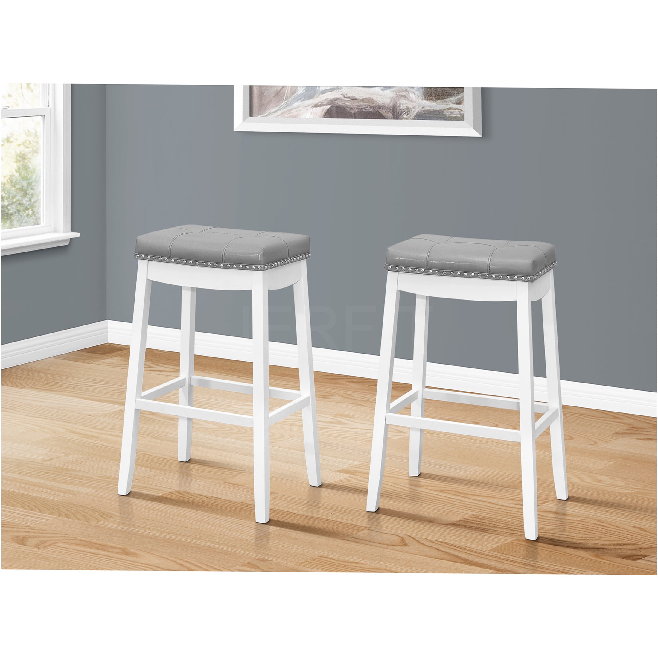 JERFIT 2-Pack White Transitional Bar Stools with Grey Faux Leather ...