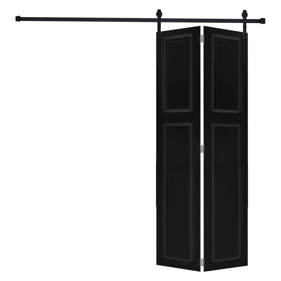JERFIT 2-Panel Bi-Fold Interior Door, 84 in. x 78 in. MDF Construction, Black Finish, Complete with All Installation Hardware
