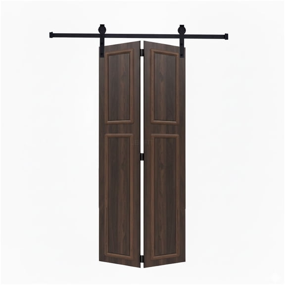 JERFIT 2-Panel Bi-fold Interior Door 36 in x 84 in 3/4 in Thickness Antique Brown MDF with Barn Hardware