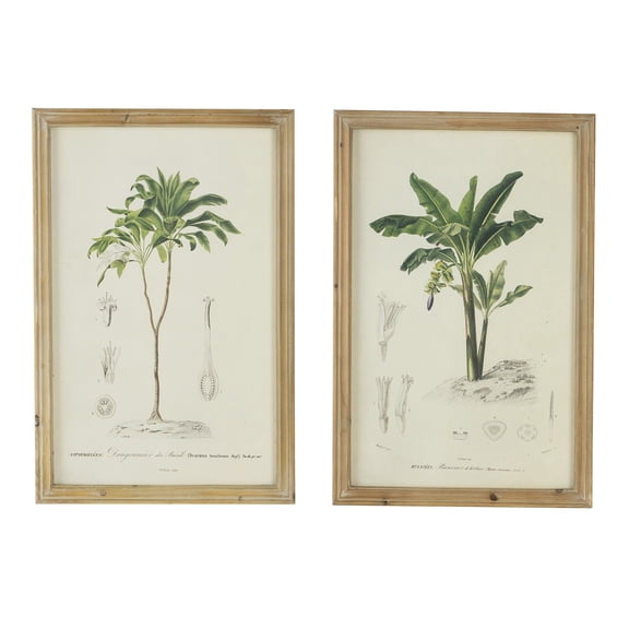 JERFIT 2-Panel Framed Tree Art Set, 15.5x23.5 Inch Brown Wood Frame Wall Decor, Botanical Print for Living Room, Dining Room, Bedroom