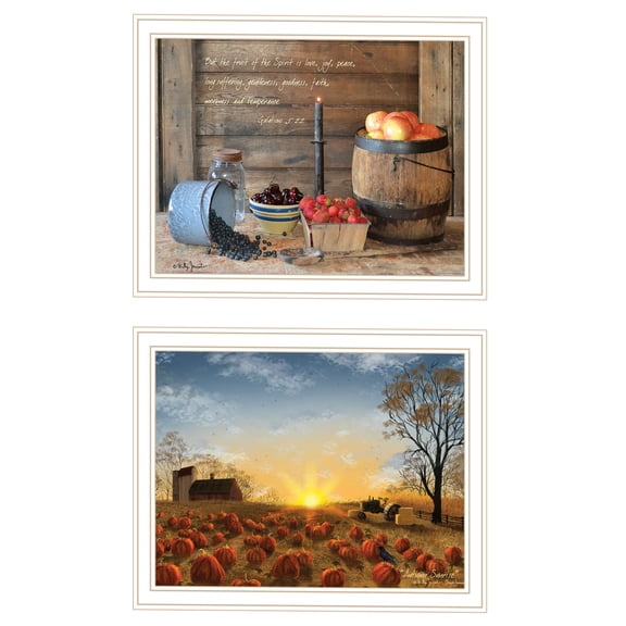 JERFIT 2-Panel Framed Wall Art Set, Autumn Sunrise Fruit of The Spirit Inspirational Quotes, Farmhouse Decor for Living Room Bedroom, Ready to Hang