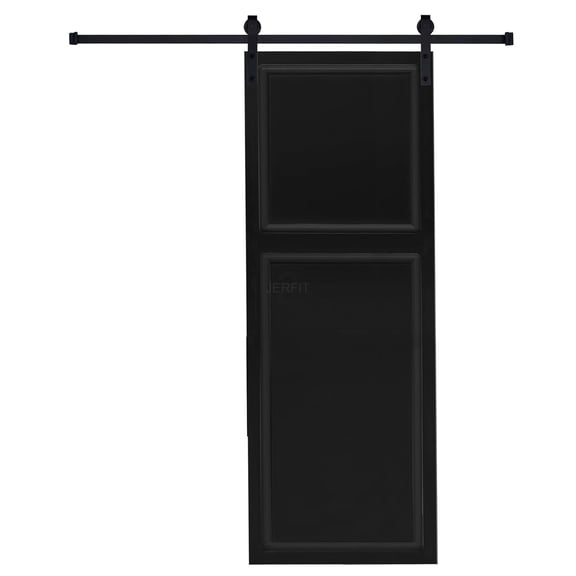 JERFIT 2-Panel Sliding Interior Door, 96 in. x 36 in. MDF Construction, Black Walnut Finish with Complete Hardware Kit