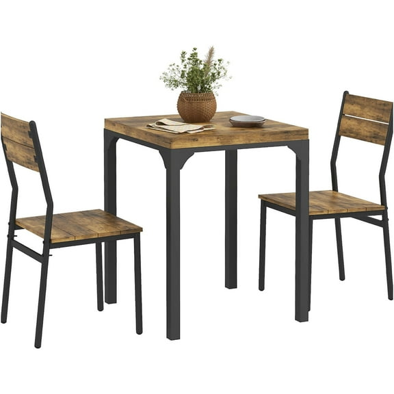 JERFIT 2-Person Dining Table Set with Chairs, Small Space Kitchen Table for Breakfast Nook, Apartment Bistro Set, Modern MDF Table and Stools, Rustic Brown