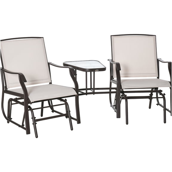 JERFIT 2-Person Outdoor Glider Bench with Center Table, Beige Steel Frame Patio Loveseat Swing Chair for Garden, Backyard, Porch
